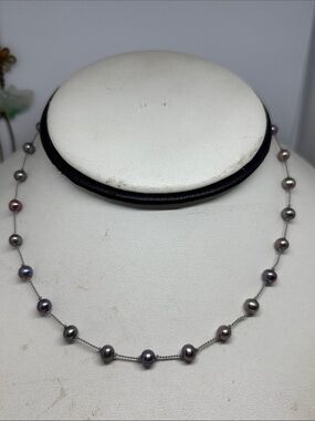 5mm cultured freshwater pearl tin cup necklace. Hand made on griffin cord